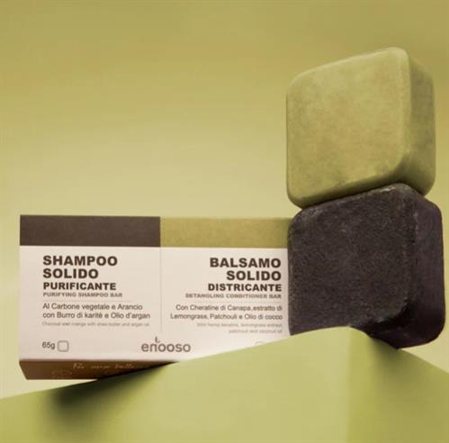 Set Solido Shampoo Purificante per Capelli Grassi + Balsamo Districante - 120 gr - Enooso